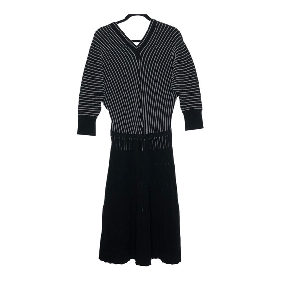 Hugo Boss Black Striped V Neck Sweater Knit Knee Length Dress SZ XL NWT - Picture 7 of 11